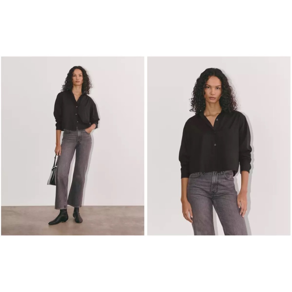 EVERLANE Black Way Short Silky Cotton Button Down Oxford XXS 00 0